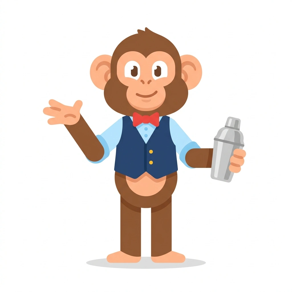 Mixie the Monkey, the guide who teaches the Cocktails: The Art of the Mix course