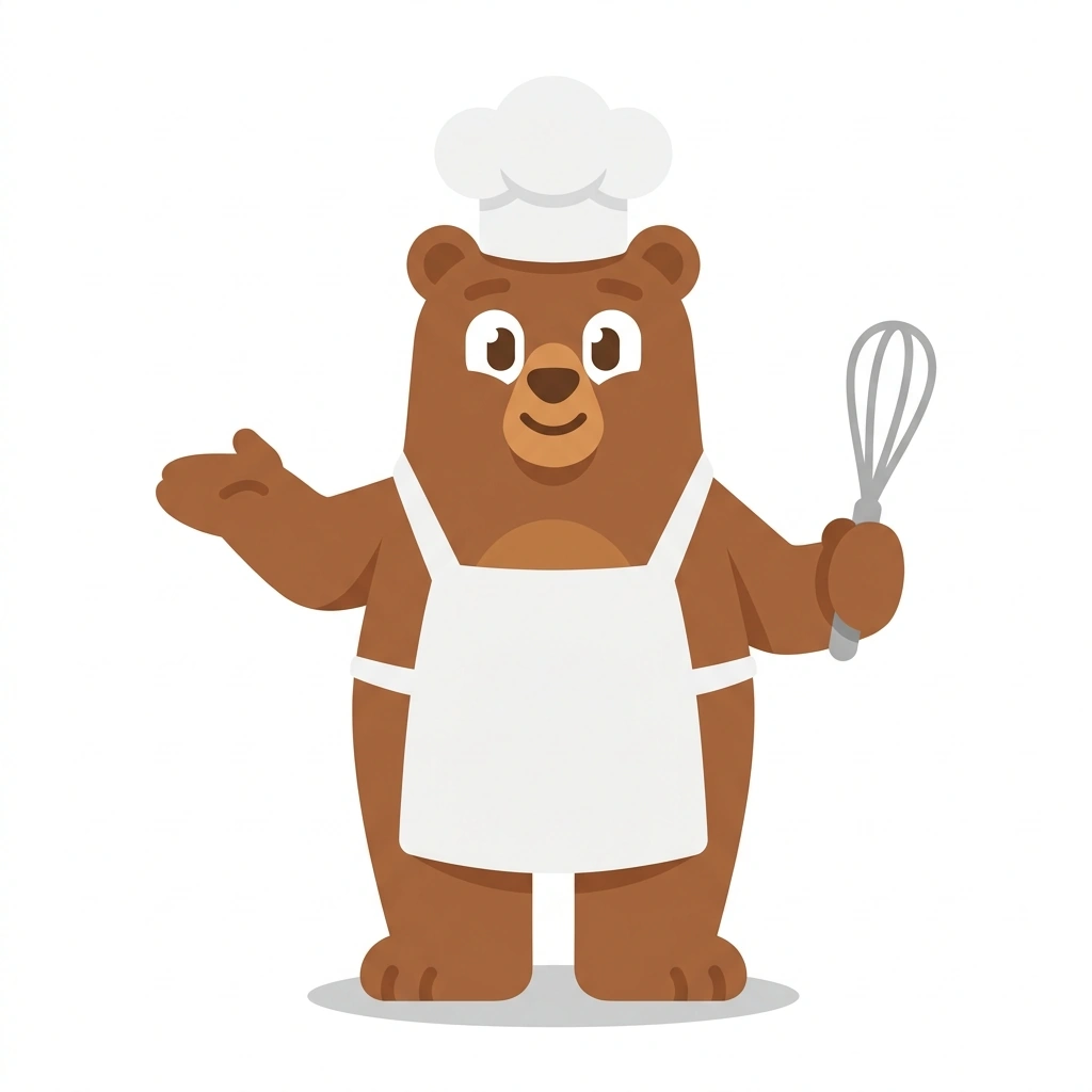 Barnaby the Bear, the guide who teaches the Baking Better Cakes course