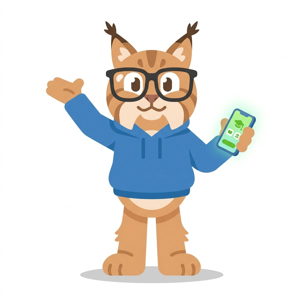 Loomis the Logic Lynx, the guide who teaches the JavaScript Logic for Web and Mobile course