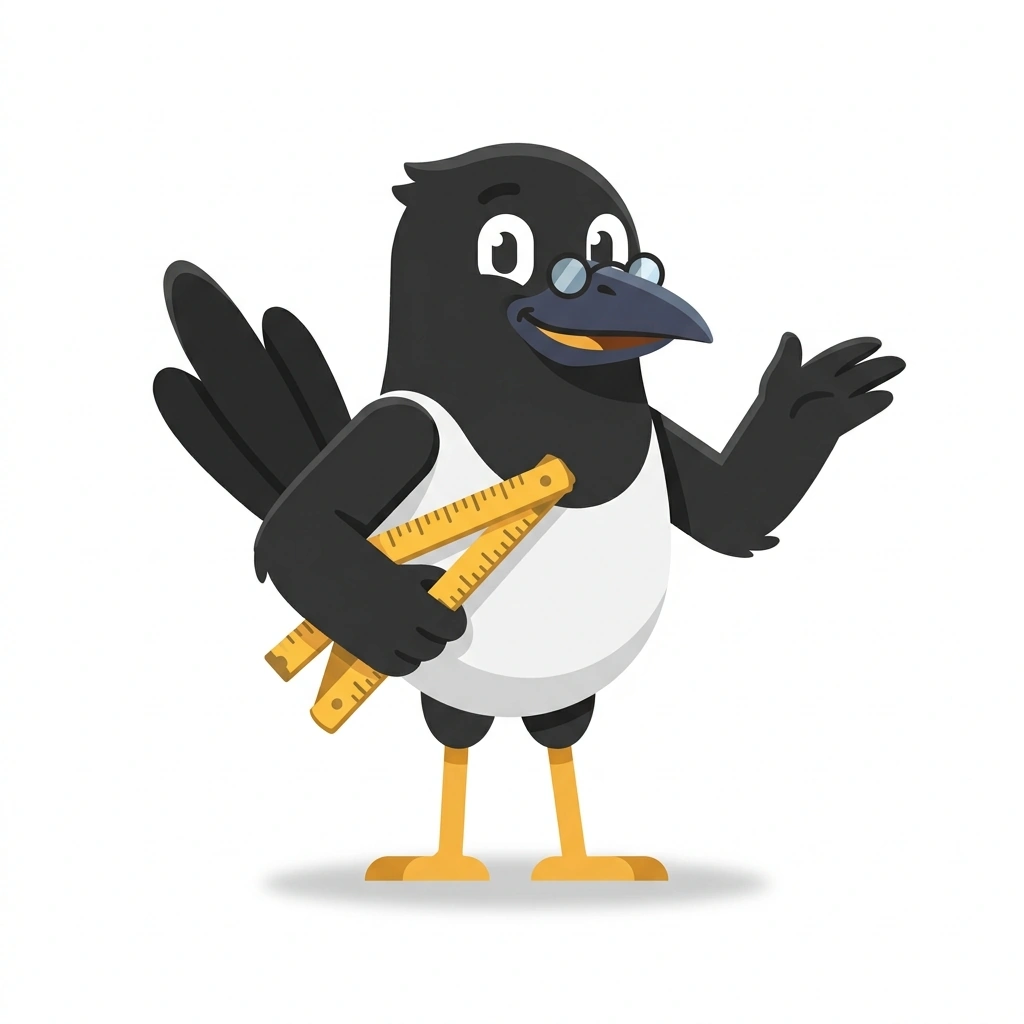 Milo the Magpie, the guide who teaches the Everyday Algebra in Metric course