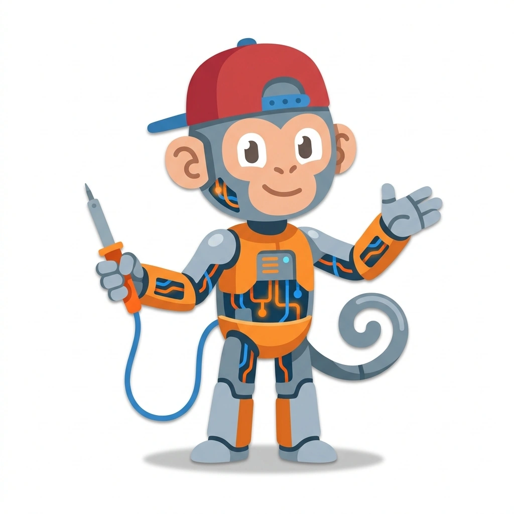 Milo the Mecha-Monkey, the guide who teaches the Electrónica y Sistemas Mecatrónicos course