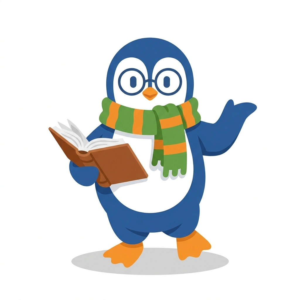 Pip the Pondering Penguin, the guide who teaches the Psychology: How the Mind Works course