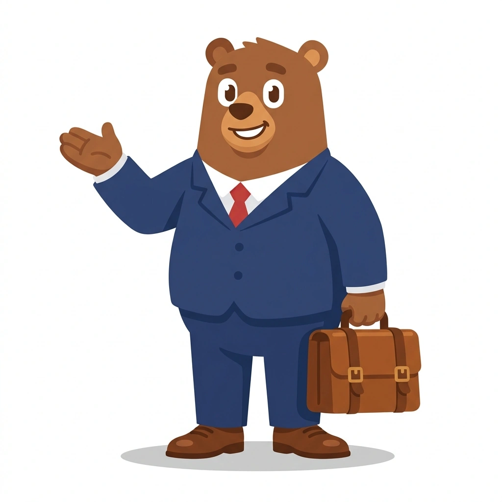 Barnaby the Bear, the guide who teaches the International Business: Going Global course