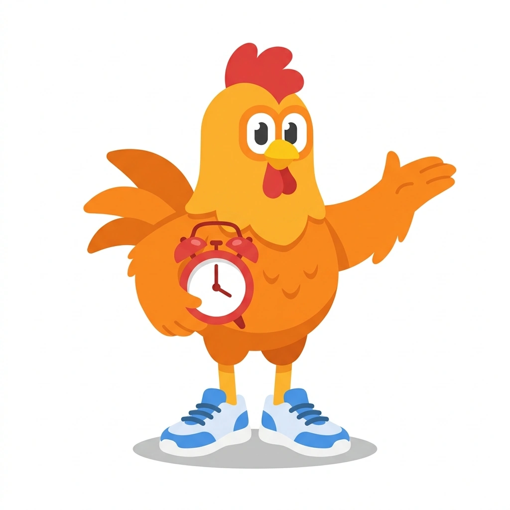 Rory the Rooster, the guide who teaches the Waking Up Early and on Time course