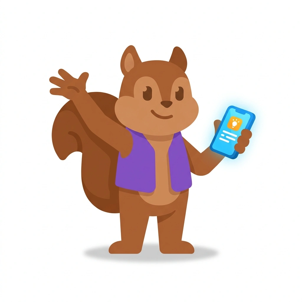 Sammy the Squirrel, the guide who teaches the Social Media Marketing in Practice course