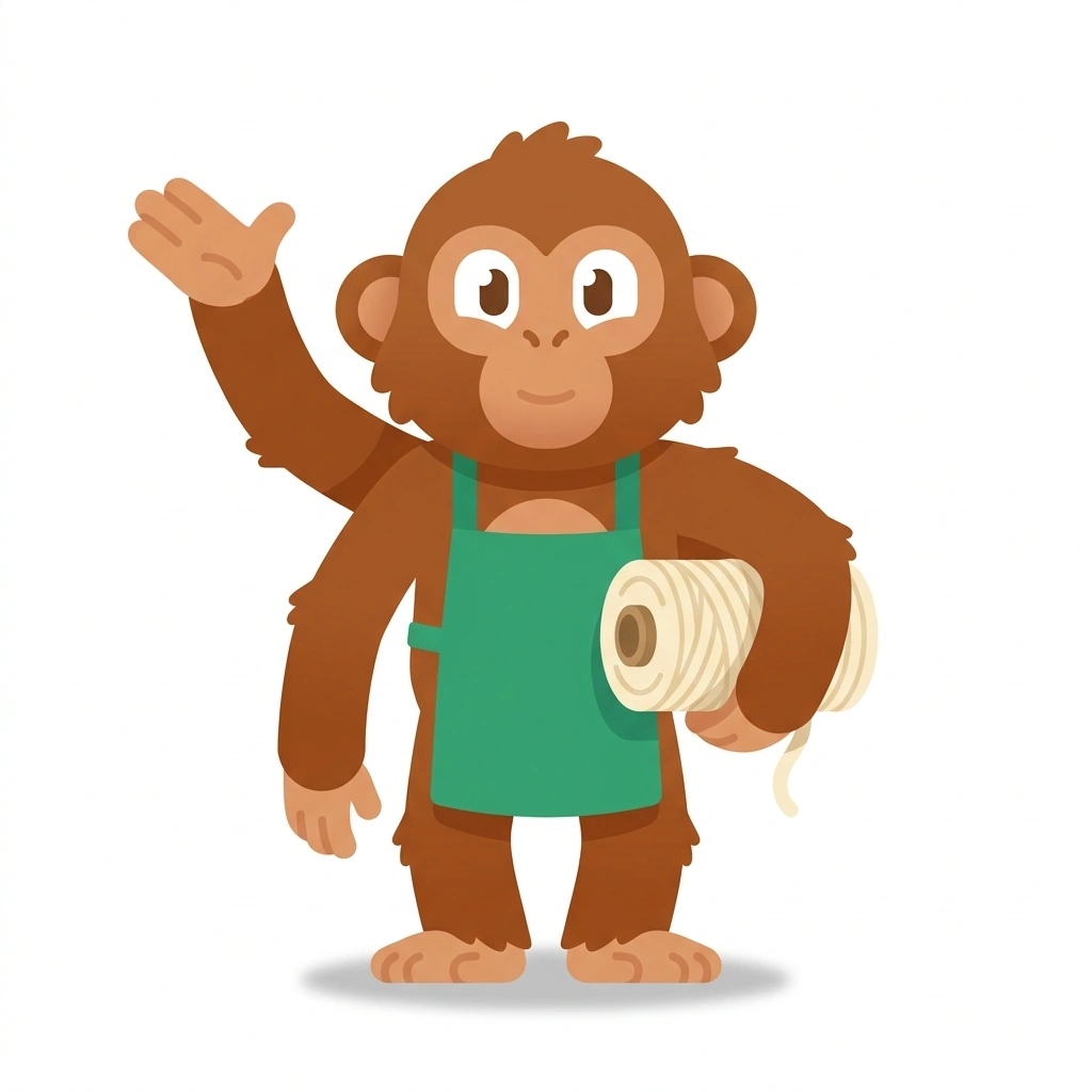 Milo the Monkey, the guide who teaches the Macramé: Structure and Tension course