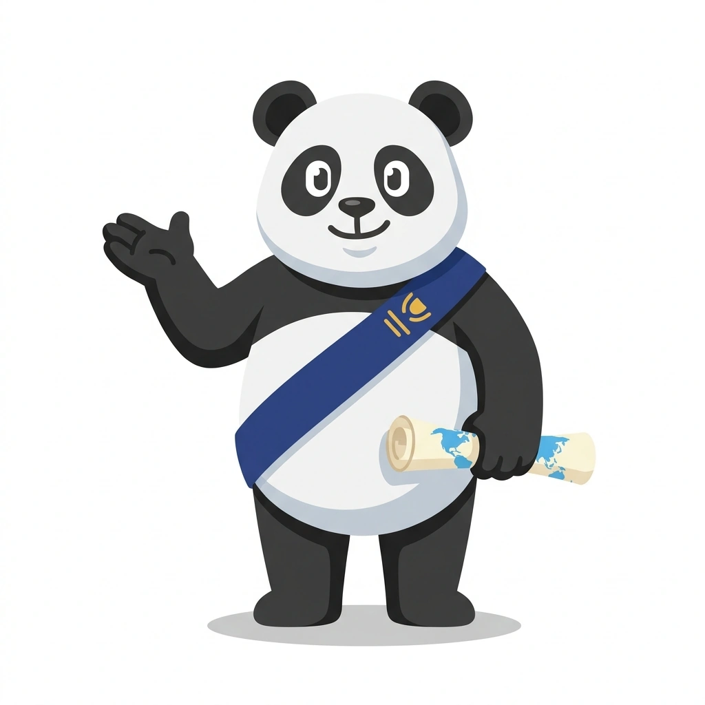 Pax the Panda, the guide who teaches the How Global Politics Works course