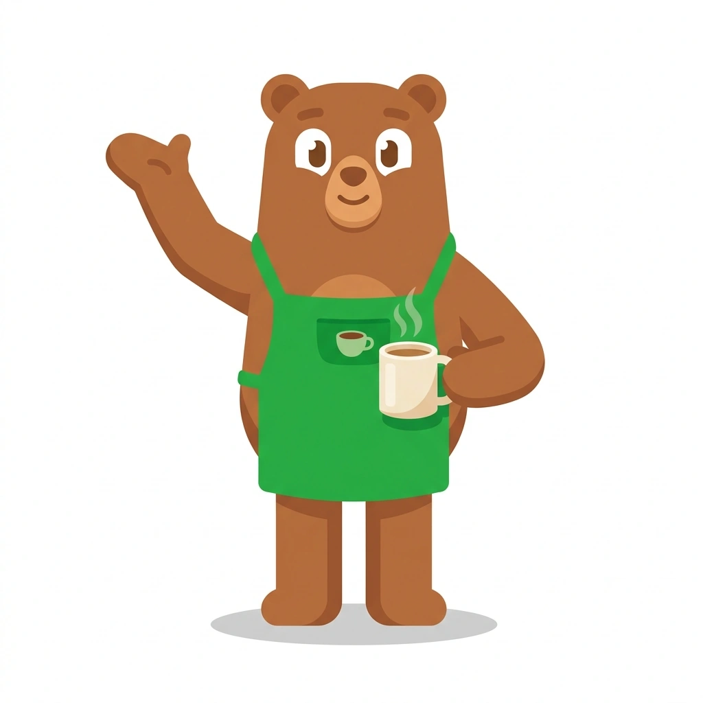 Barnaby the Bear, the guide who teaches the Better Coffee at Home course