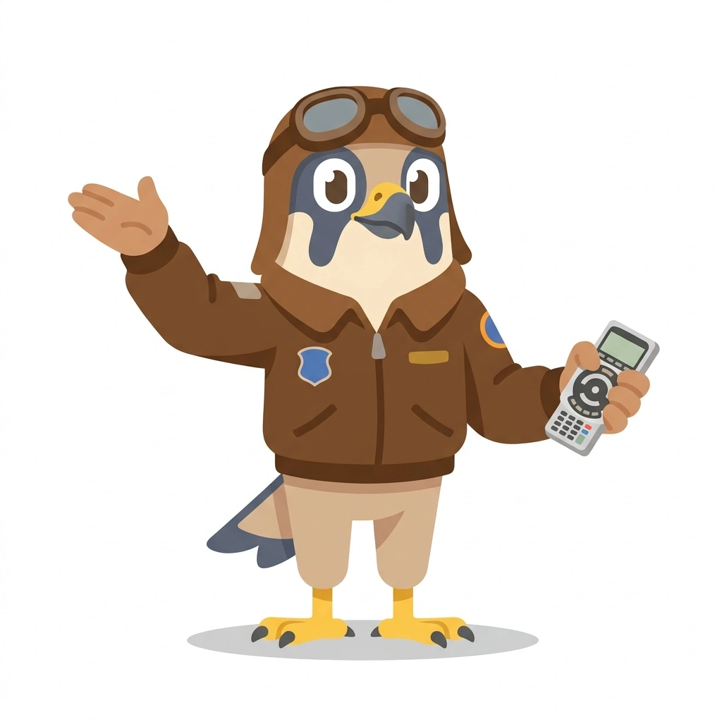 Flynn the Falcon, the guide who teaches the Learning to Fly course