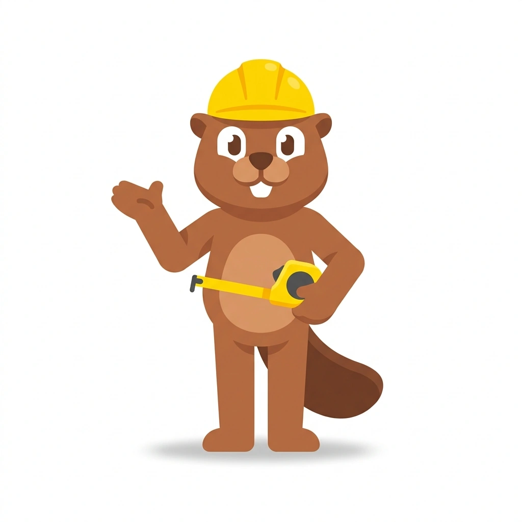 Buster the Beaver, the guide who teaches the Reading a Tape Measure course