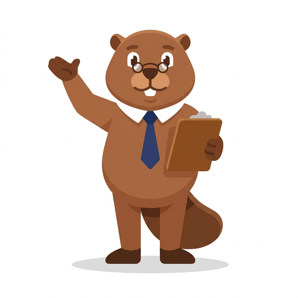 Barnaby the Beaver, the guide who teaches the How Businesses Actually Work course