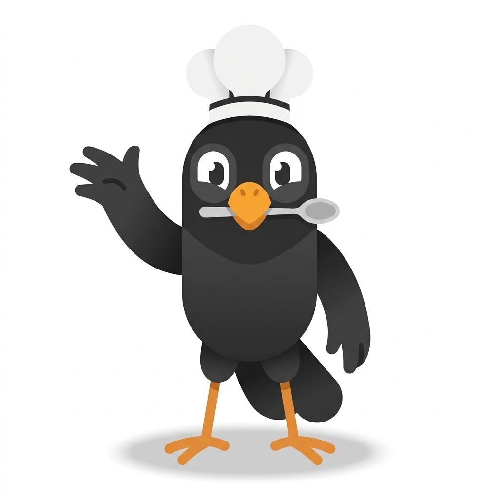 Caspian the Crow, the guide who teaches the Advanced Culinary Mechanics course