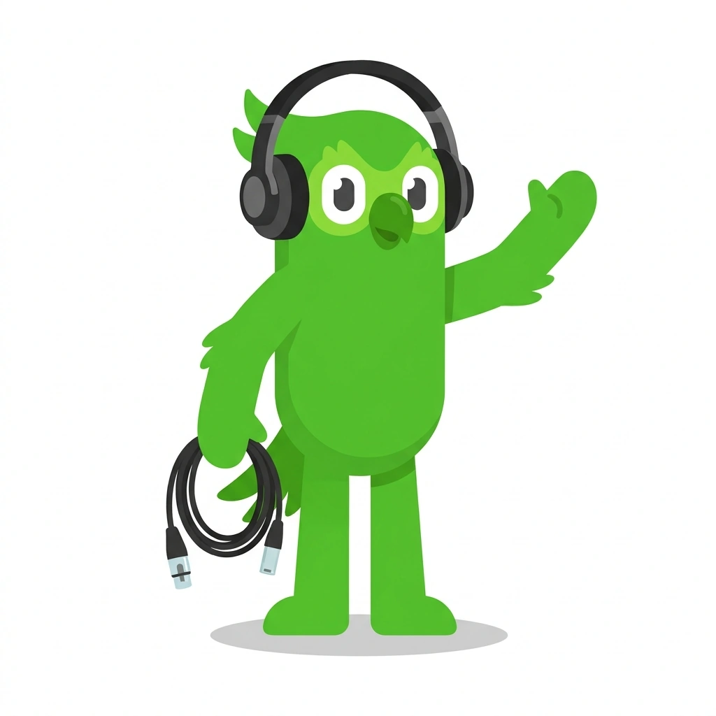 Patch the Parrot, the guide who teaches the Stage Sound and Live Audio course