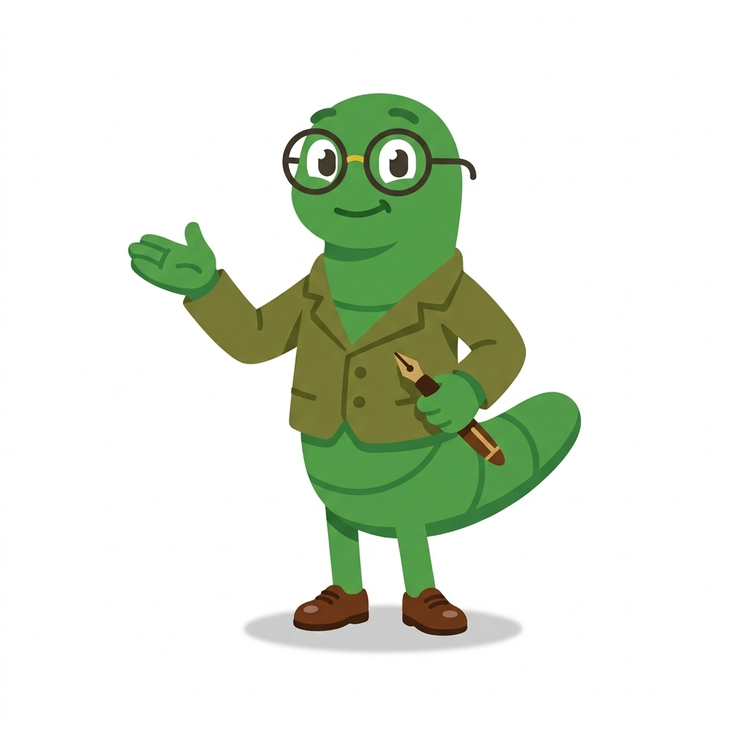 Barnaby the Bookworm, the guide who teaches the Story Craft for Novelists course
