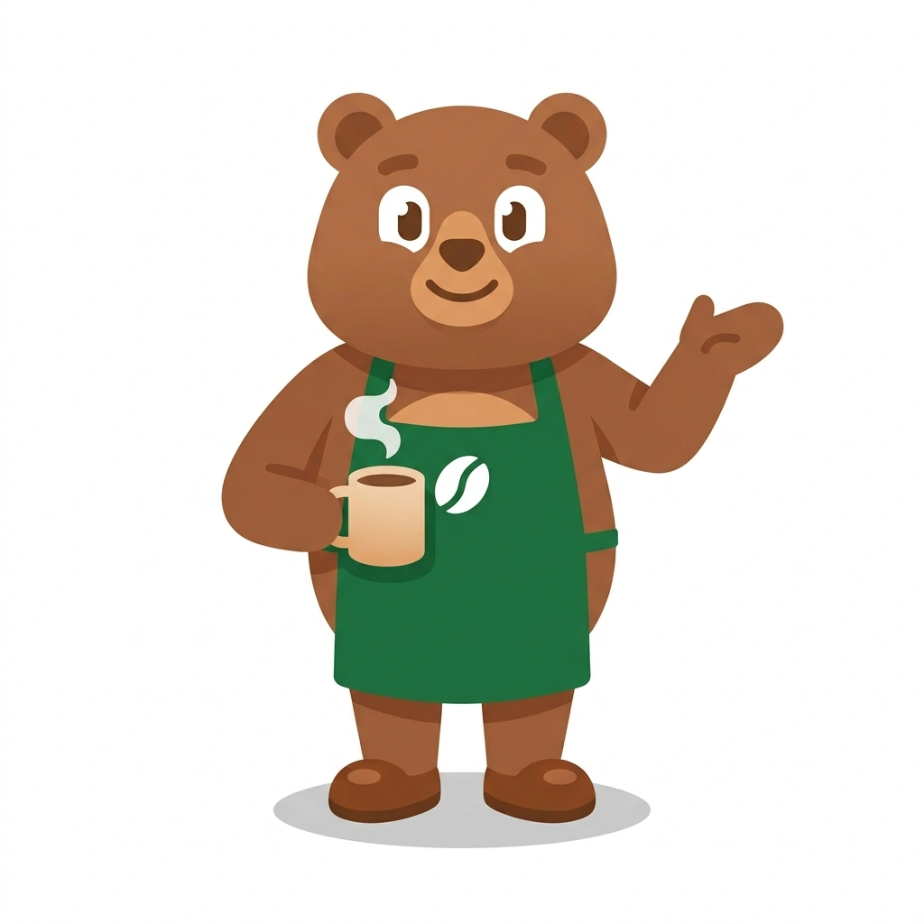 Benny the Bear, the guide who teaches the Better Daily Coffee course