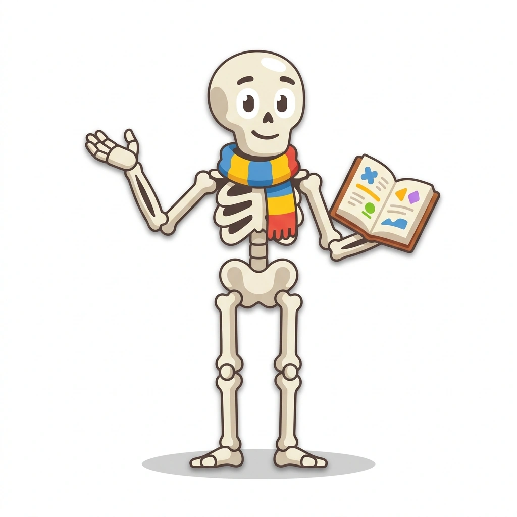 Barnaby the Bone, the guide who teaches the How the Human Body Works course