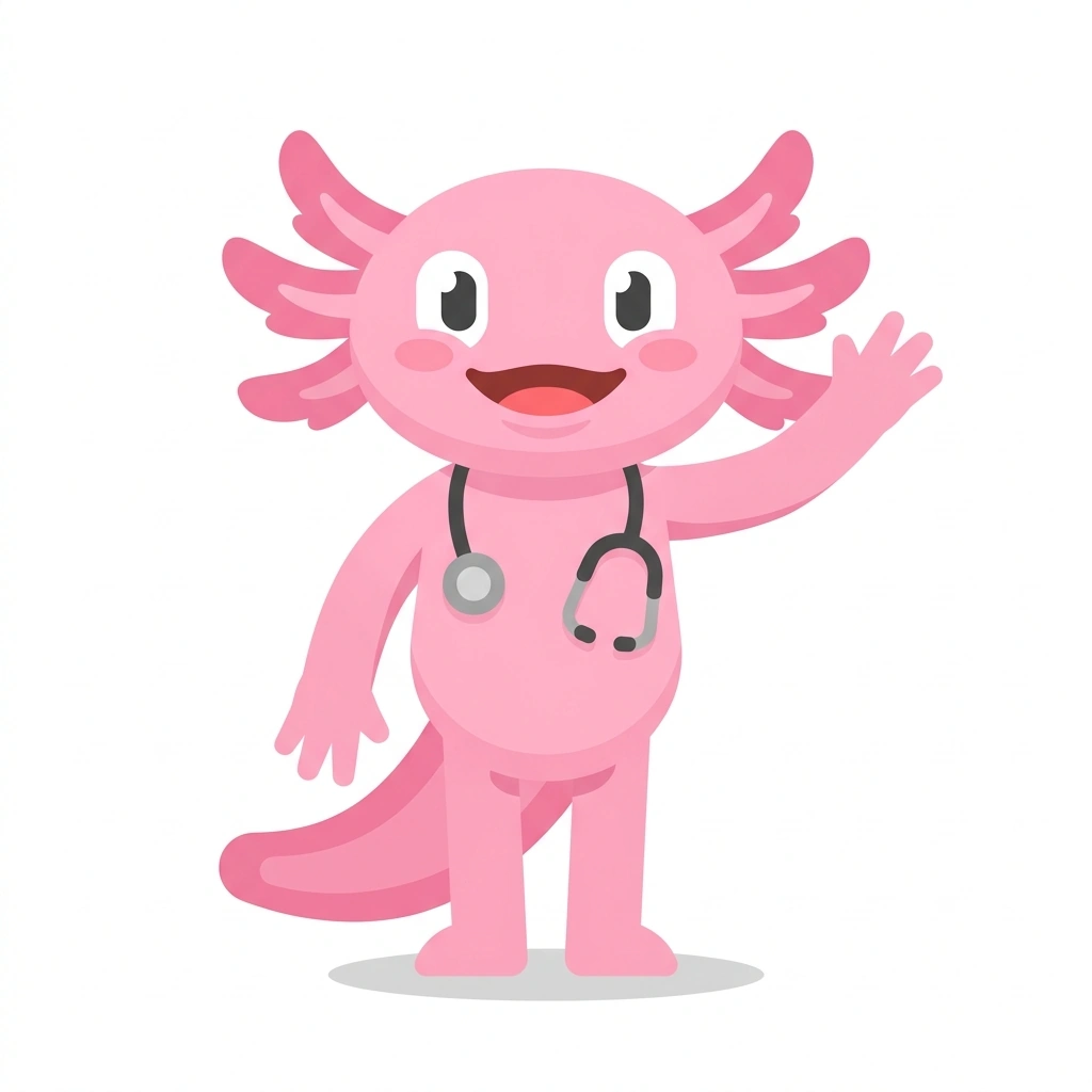 Atlas the Axolotl, the guide who teaches the Mapping the Human Body course