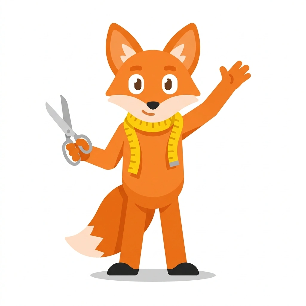 Fifi the Fabric Fox, the guide who teaches the Fashion Design: From Sketch to Stitch course