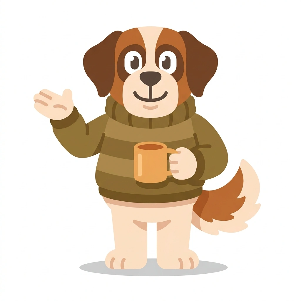 Sammy the St. Bernard, the guide who teaches the The Psychology of Comfort course