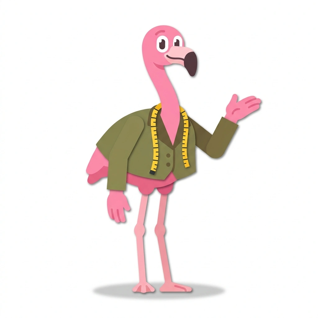 Fiona the Flamingo, the guide who teaches the Understanding Fashion and the Runway course