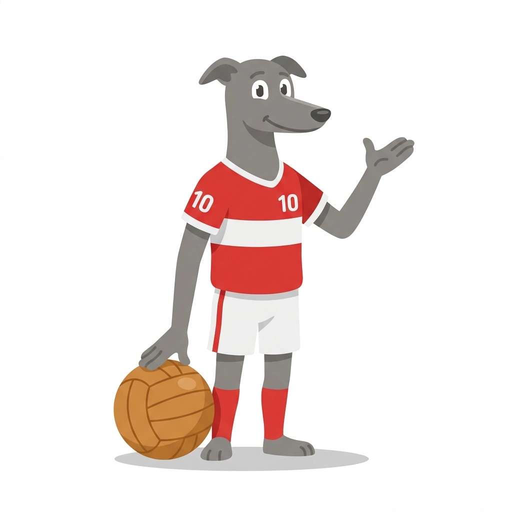 Gunner the Greyhound, the guide who teaches the Arsenal: Tactics, Eras, and Identity course