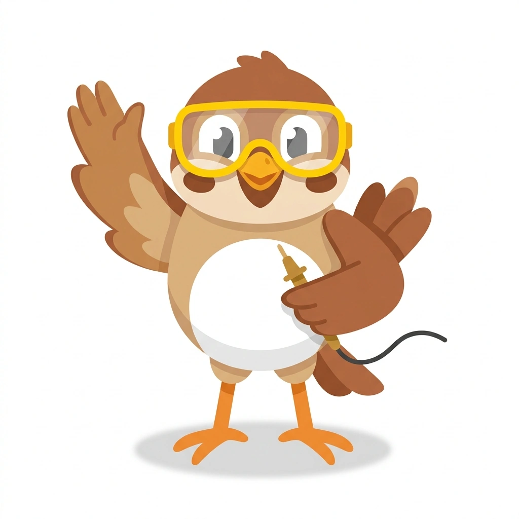 Sparky the Sparrow, the guide who teaches the How Electrical Circuits Work course
