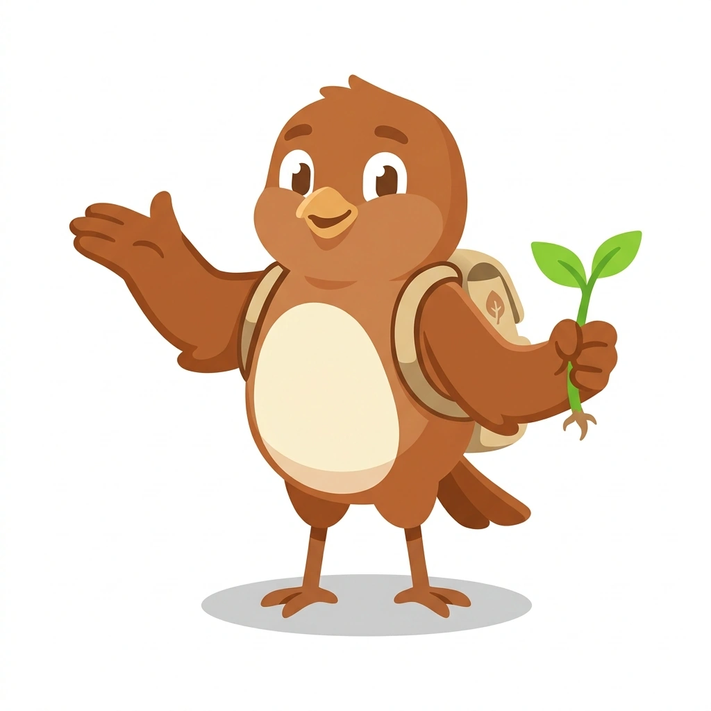 Sprout the Sparrow, the guide who teaches the Personal Growth That Lasts course