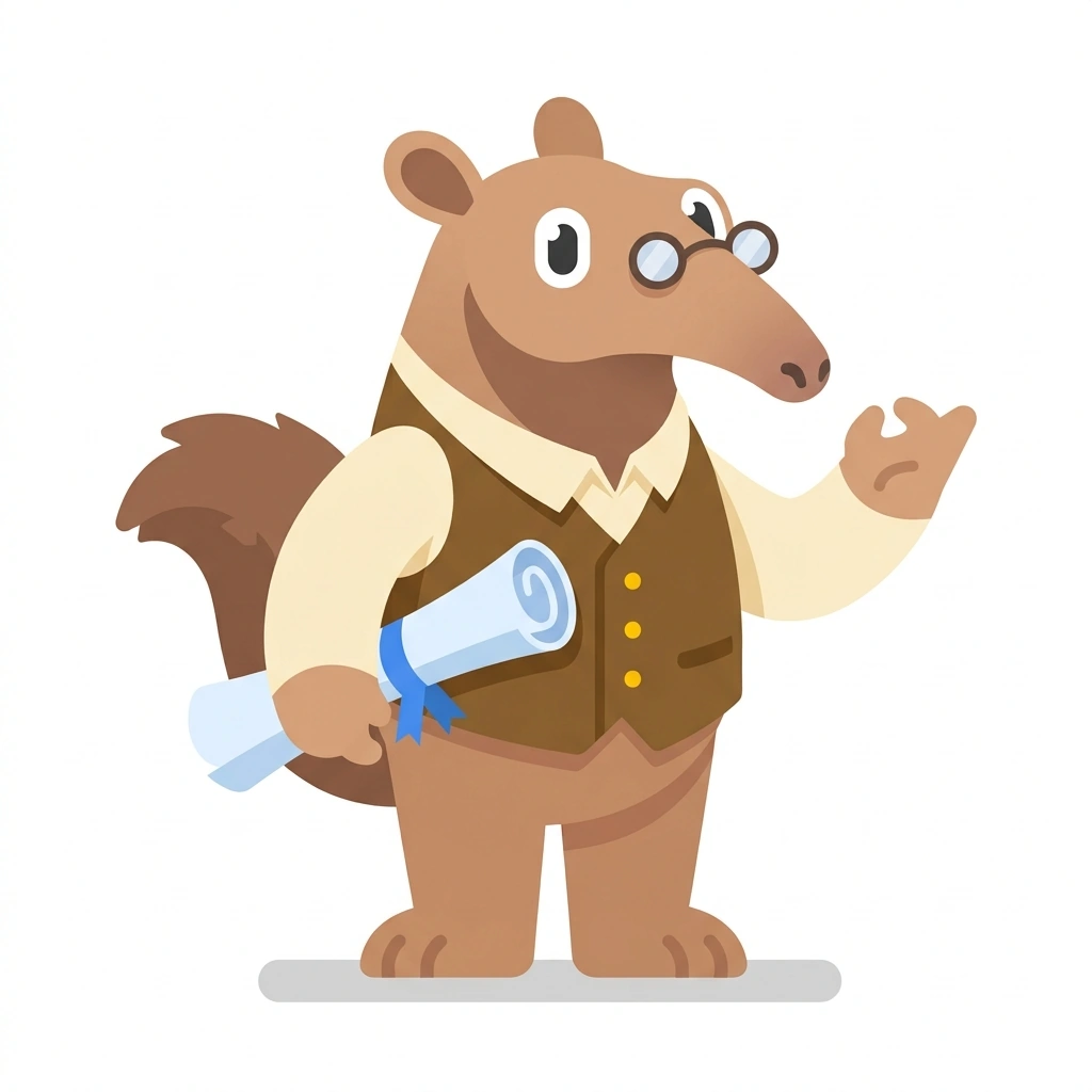 Arthur the Architect Anteater, the guide who teaches the Devenir Architecte : Le Regard et la Méthode course