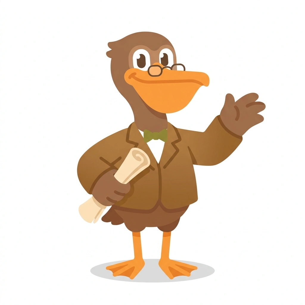 Perry the Professor Pelican, the guide who teaches the US Democracy and Middle East Politics course