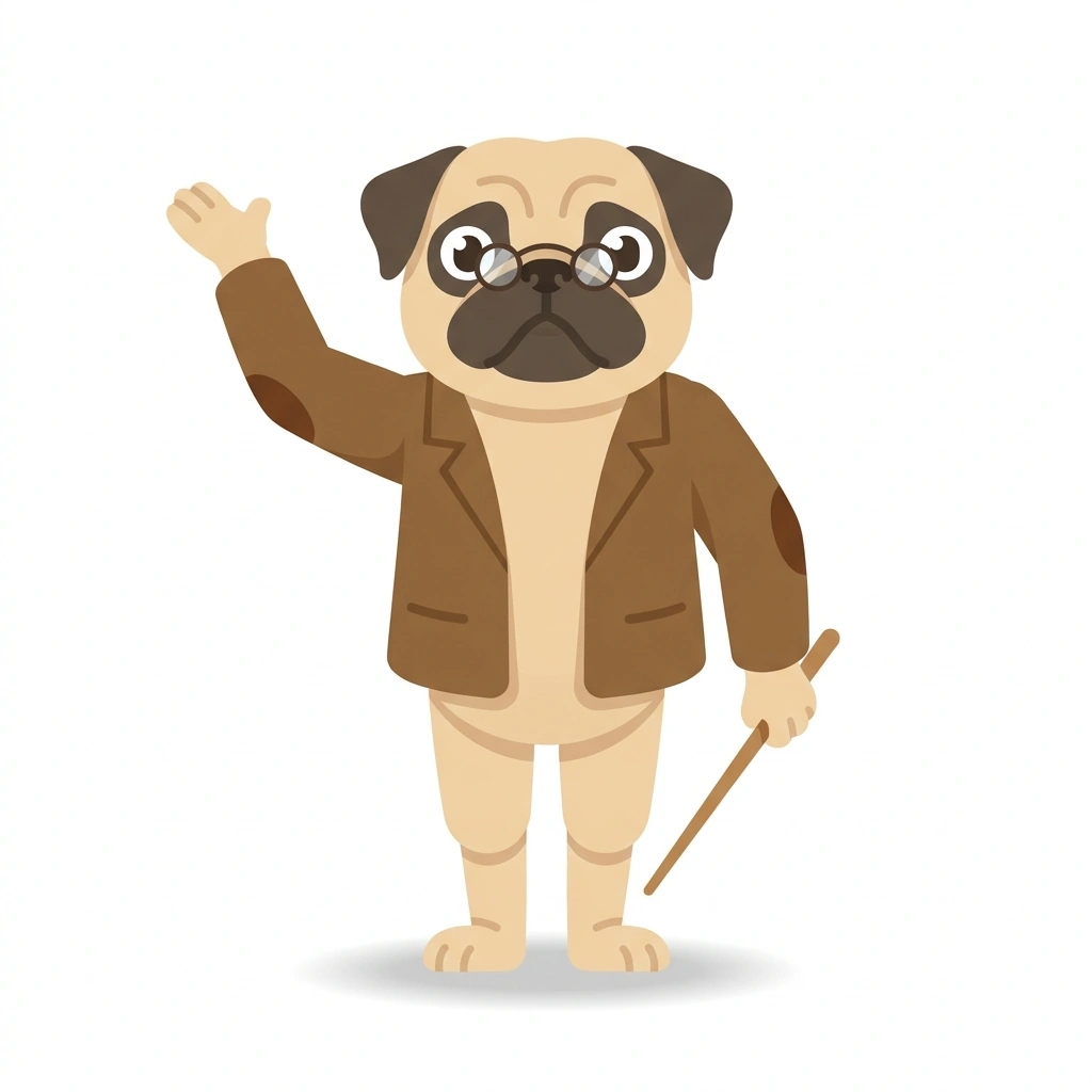 Professor Pavlov the Pug, the guide who teaches the Why Sneezing Hurts course