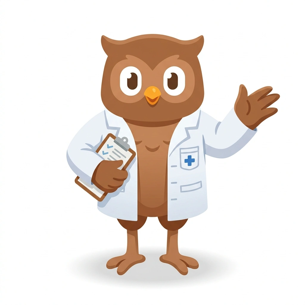 Otto the Owl, the guide who teaches the Mapping the Human Body course
