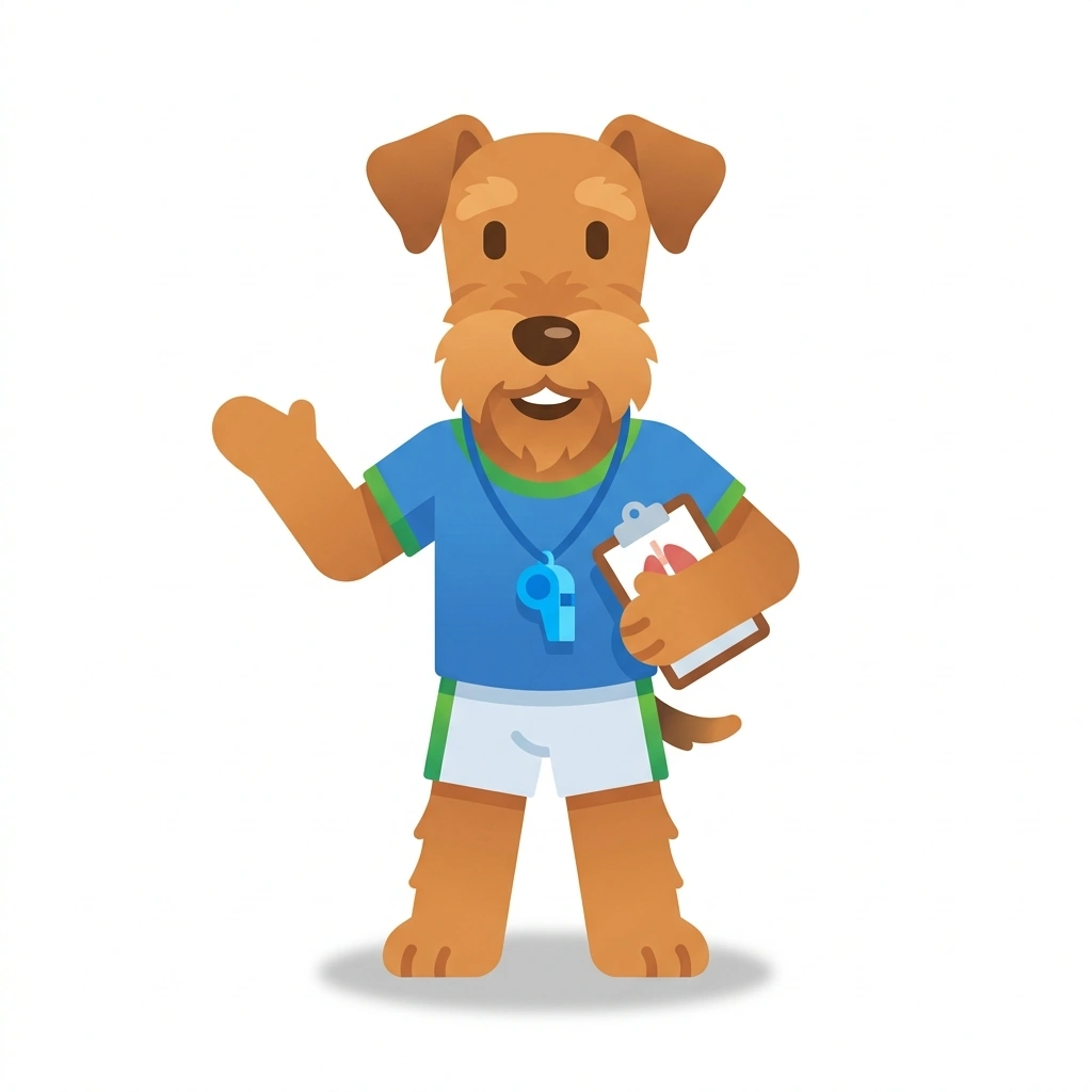 Atlas the Airedale, the guide who teaches the Functional Anatomy in Sport course