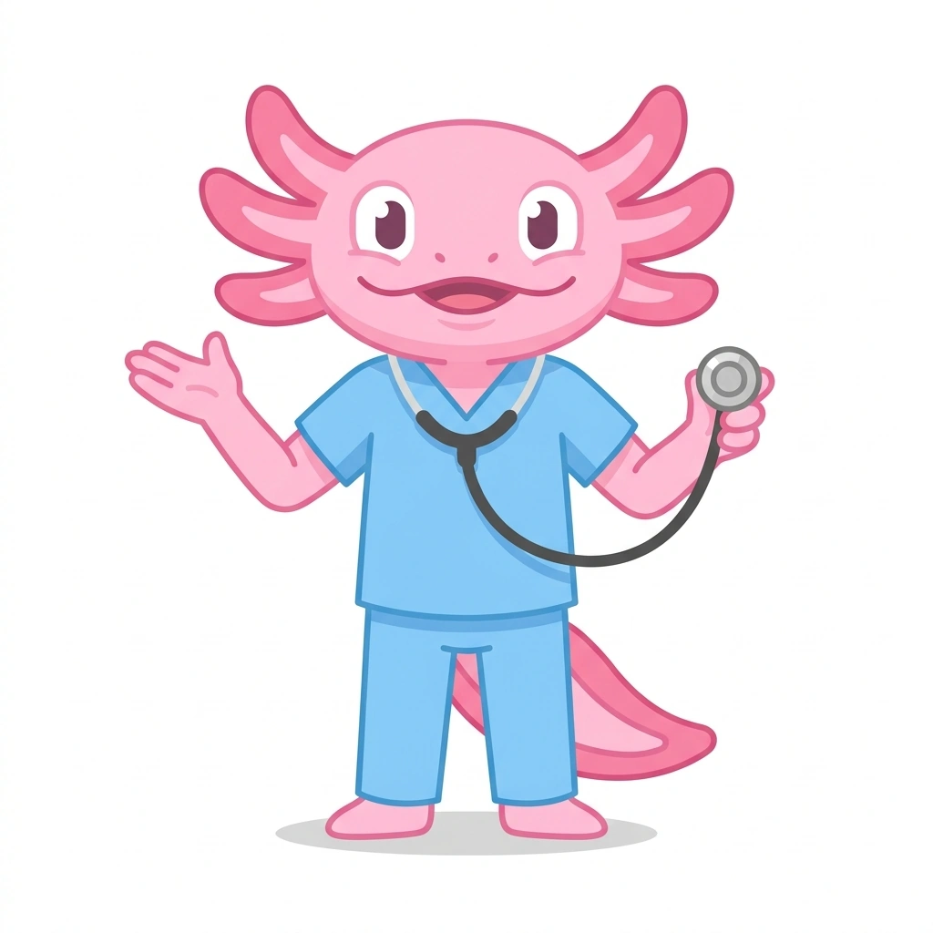 Artie the Axolotl, the guide who teaches the Anatomy and Physiology for Nursing course