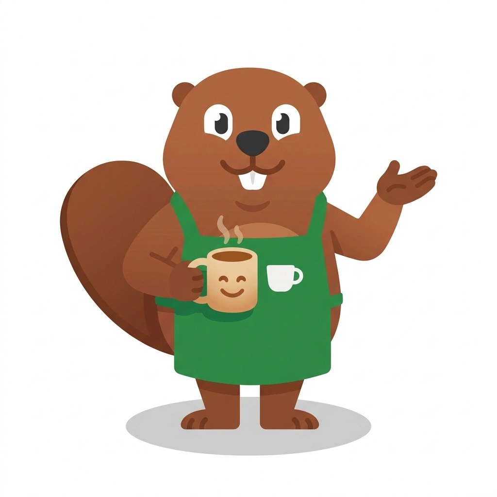 Bram the Beaver, the guide who teaches the Making Great Coffee course