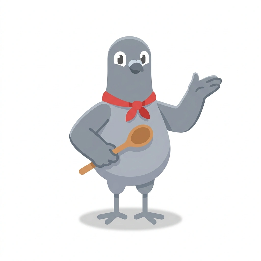 Pippo the Pigeon, the guide who teaches the Everyday Italian Food course