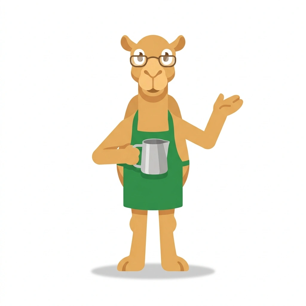 Casey the Camel, the guide who teaches the Crafting the Caramel Macchiato course