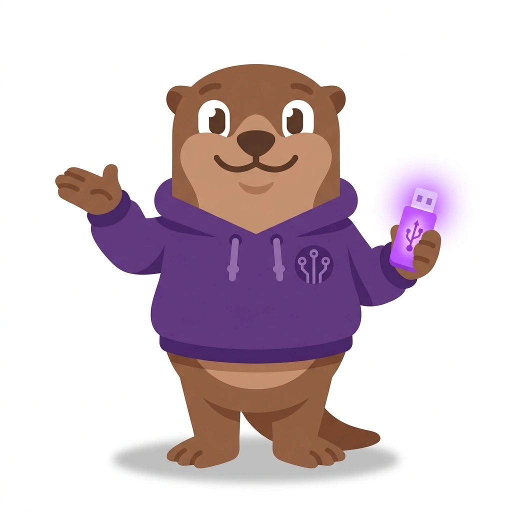 Otto the Otter, the guide who teaches the Sharing Code on GitHub course