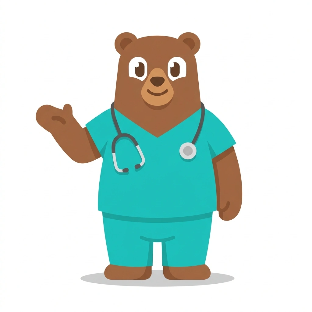 Bella the Bear, the guide who teaches the Human Anatomy for Patient Care course