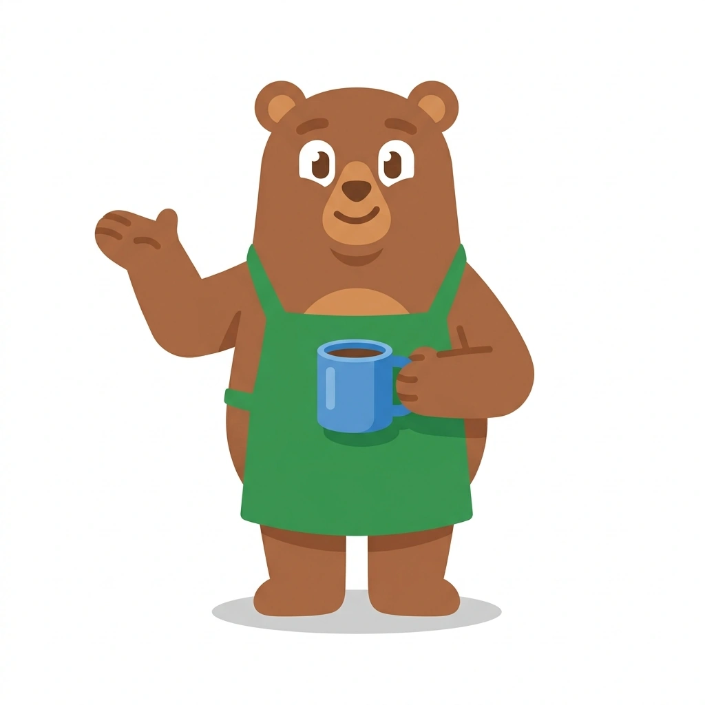 Brewster the Bear, the guide who teaches the Better Coffee at Home course