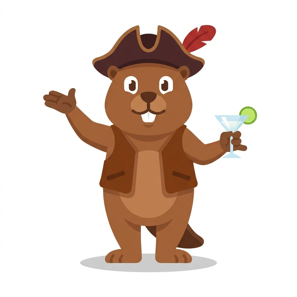 Barnaby the Bartending Beaver, the guide who teaches the Modern Mixology: Clarification and Pairing course