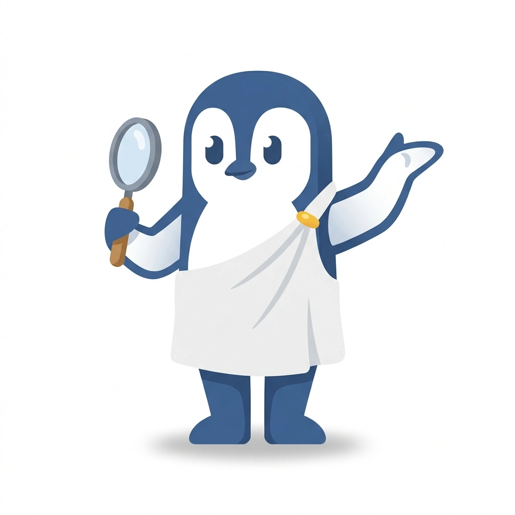 Philo the Pondering Penguin, the guide who teaches the Philosophy for Better Thinking course