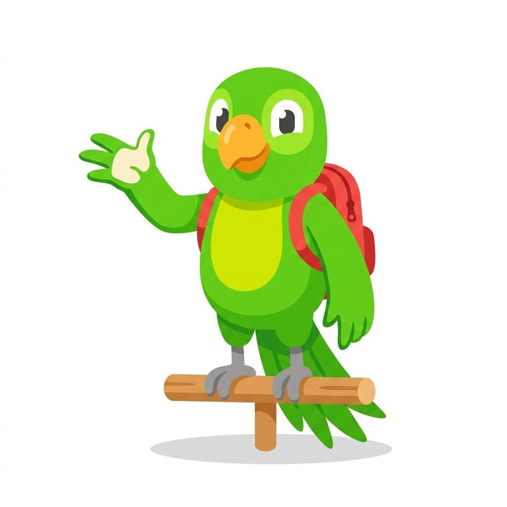 Paco the Parrot, the guide who teaches the 1000 Everyday Spanish Words course