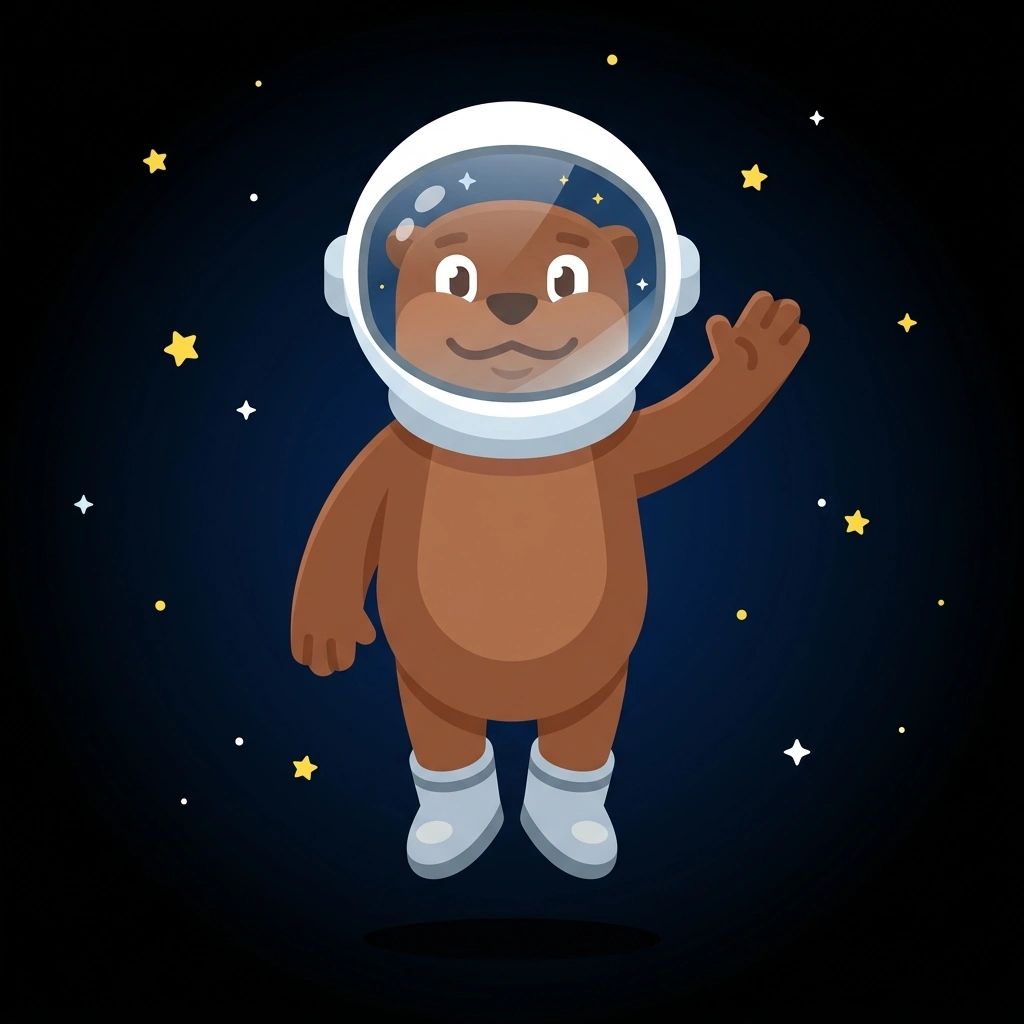 Orion the Otter, the guide who teaches the How Space Works course