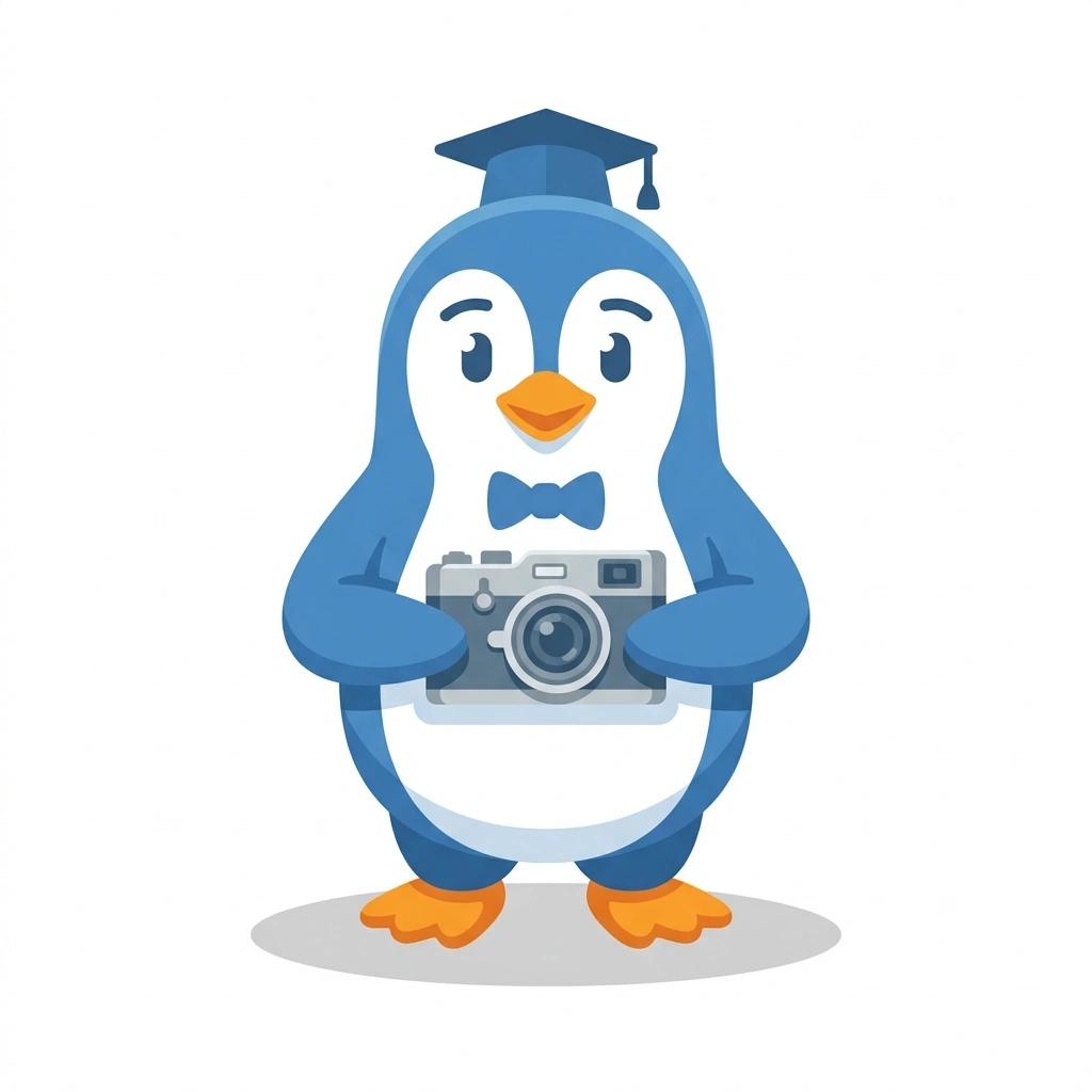 Pip the Penguin, the guide who teaches the Photography: Finding the Shot course