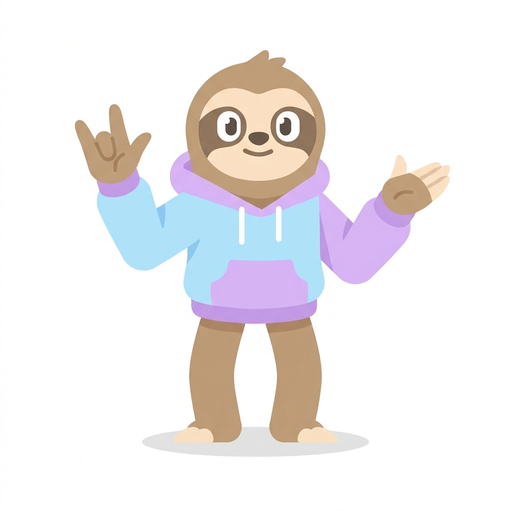 Sammy the Sloth, the guide who teaches the ASL in Three Dimensions course
