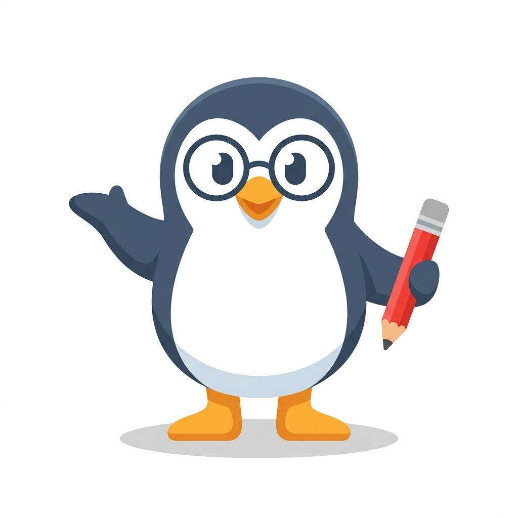 Penny the Penguin, the guide who teaches the Grammar for Clear Writing course
