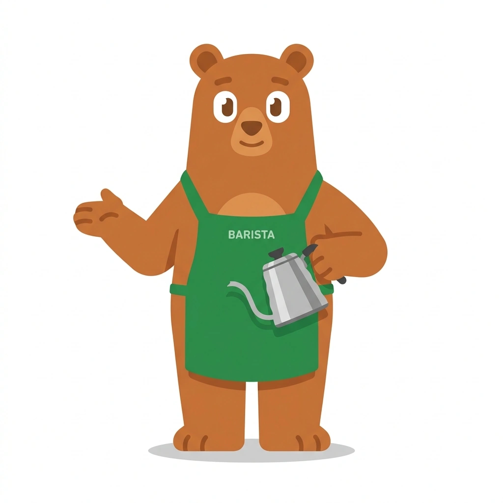 Barnaby the Bear, the guide who teaches the Dialing In Better Coffee course