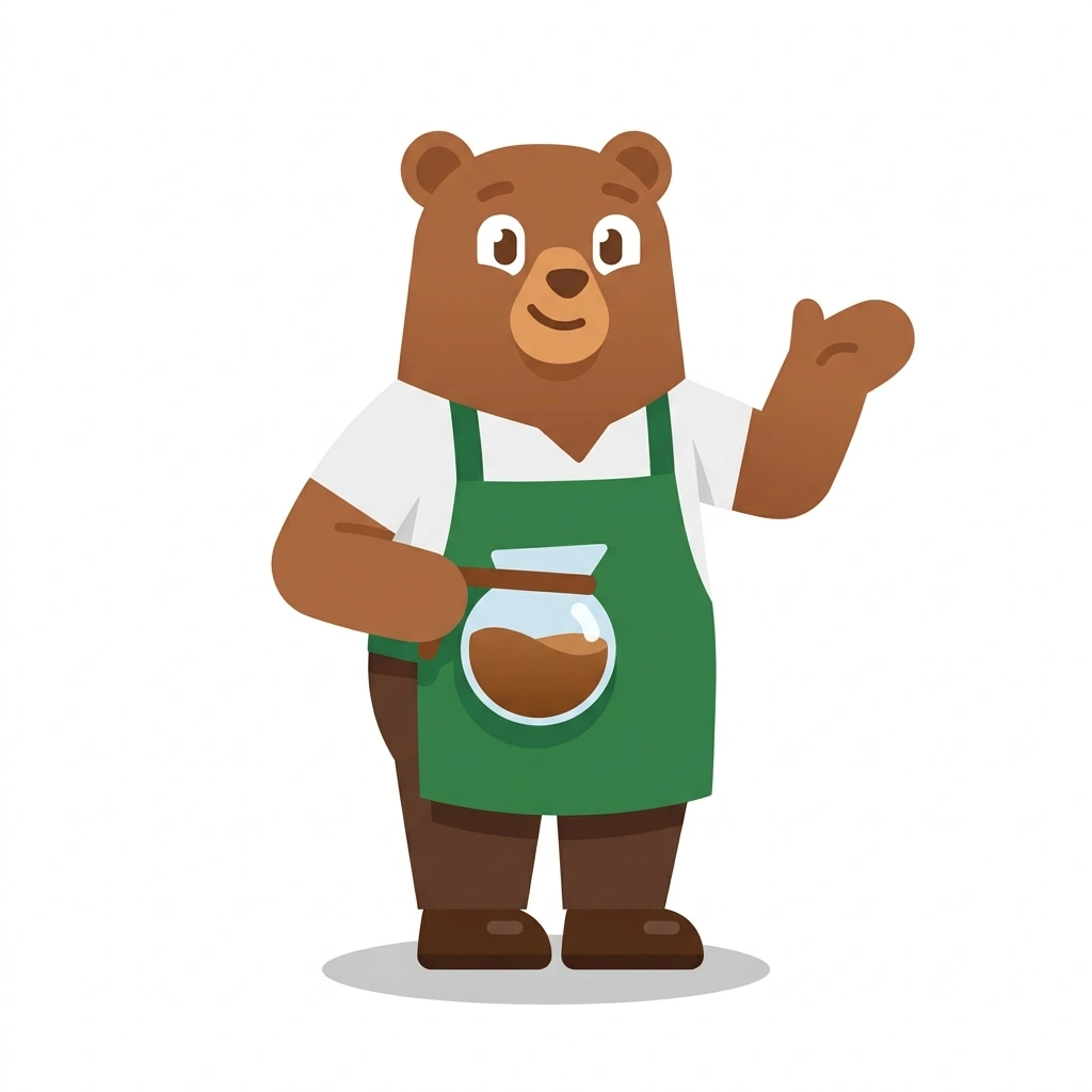 Brewster the Bear, the guide who teaches the Better Coffee at Home course