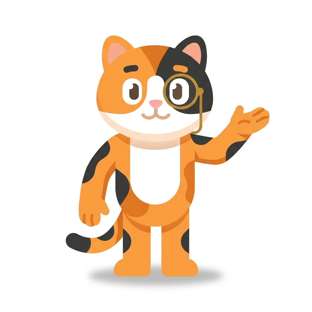 Clawdia the Calico, the guide who teaches the Cat Breeds and Hidden Lineages course