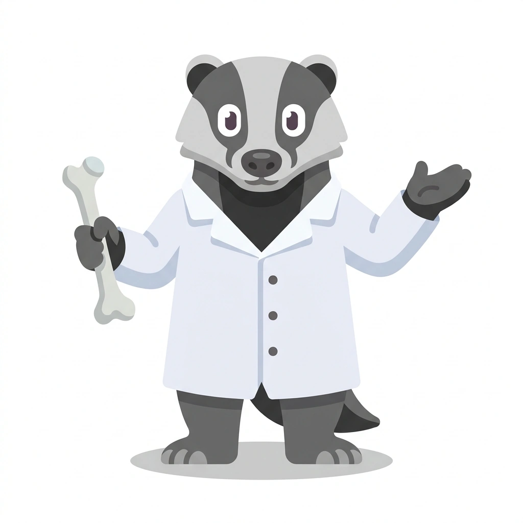 Barnaby the Badger, the guide who teaches the Skeletal Landmarks and Bones course